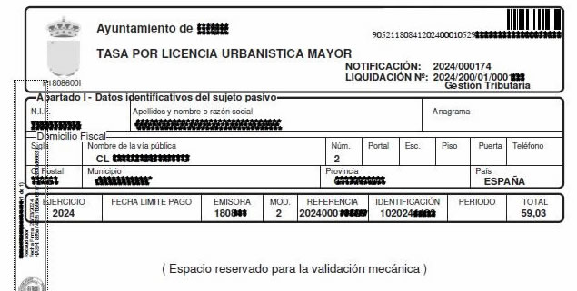 Liquidación de tasa por licencia de obras denegada